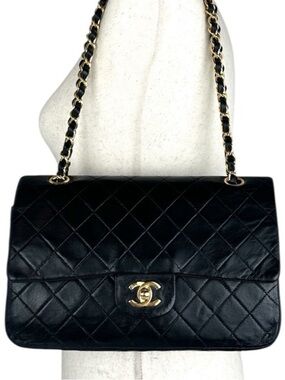 Chanel Medium Classic Double Flap Bag Black Lambskin 24KT Plated